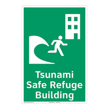 Tsunami Safe Refuge Building Sign (F1293-)|Weatherable Polyester 10" X 7" Self Adhesive Back|ANSI Signs|Sign for Beach, Shore Area, Public Buildings